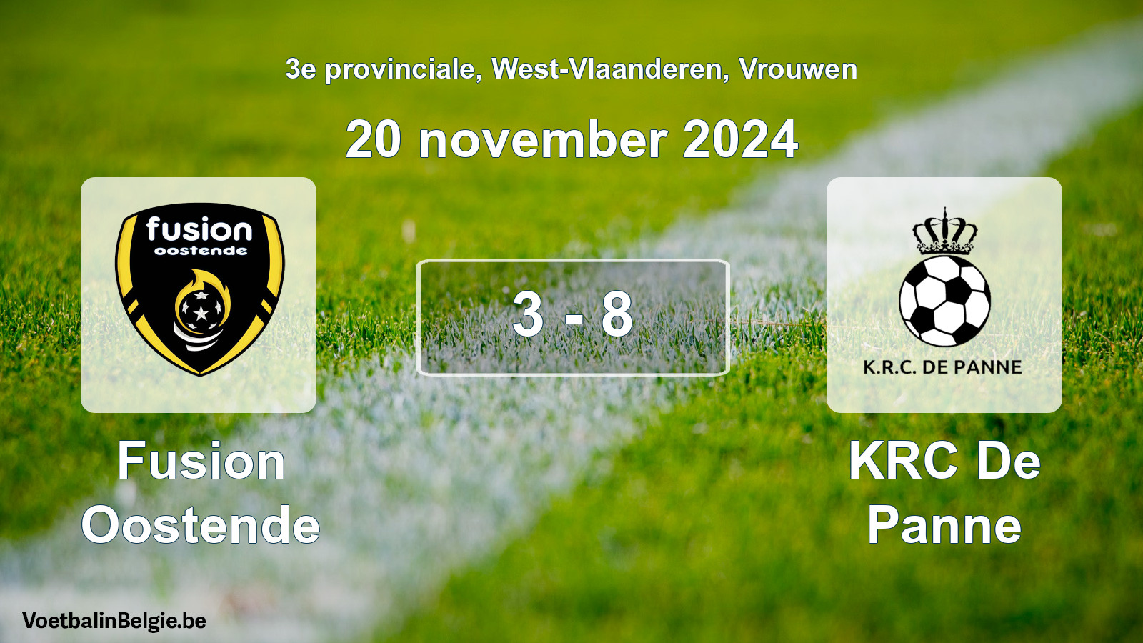 Gespeelde wedstrijd vrouwenvoetbal: Fusion Oostende - KRC De Panne 3 - 8 (20 november 2024)