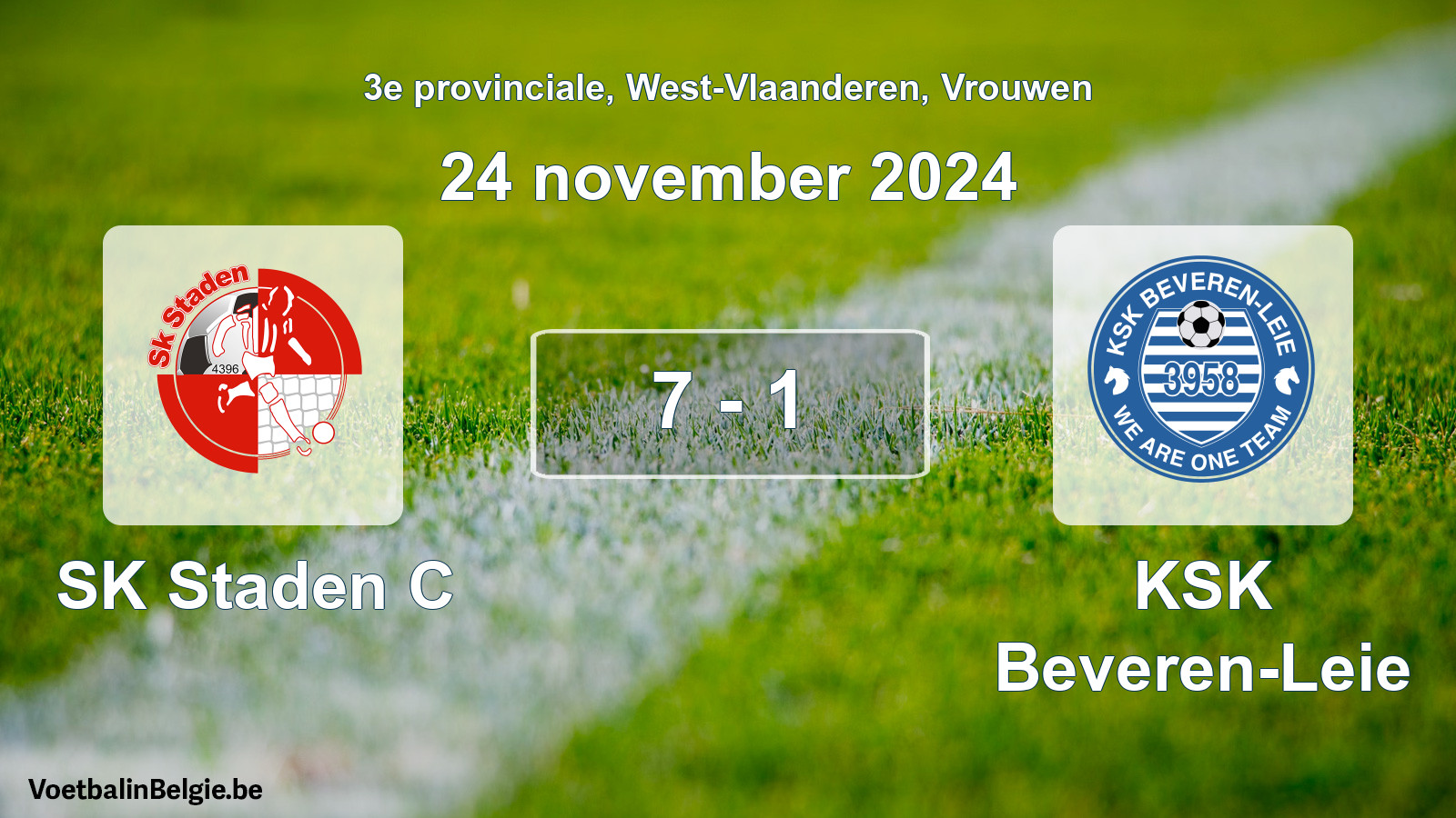 Gespeelde wedstrijd vrouwenvoetbal: SK Staden C - KSK Beveren-Leie 7 - 1 (24 november 2024)