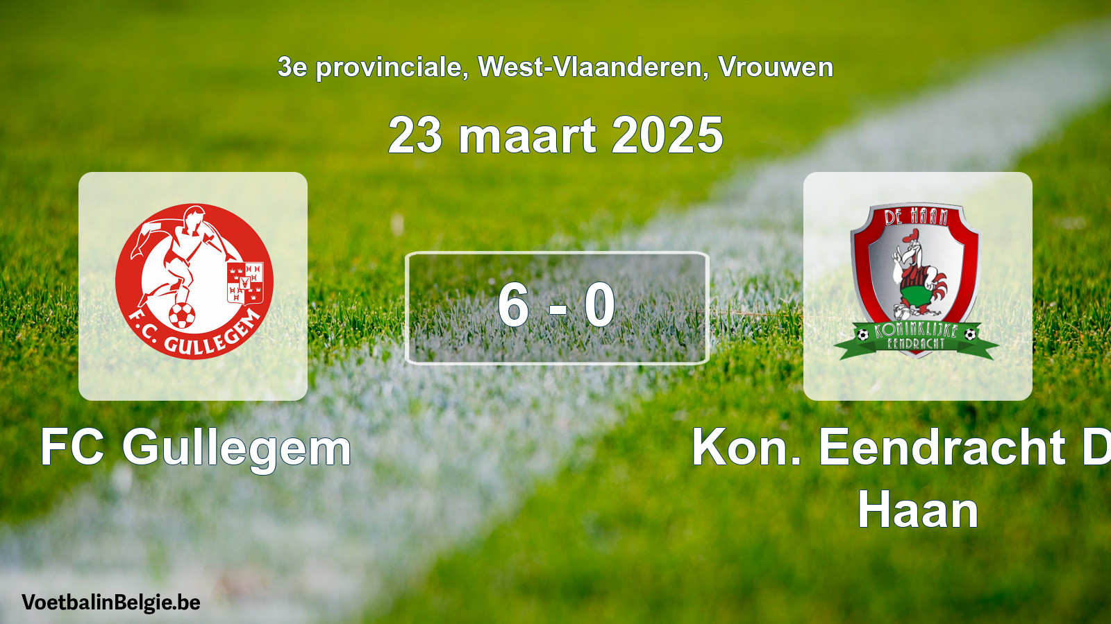 Gespeelde wedstrijd vrouwenvoetbal: FC Gullegem - Kon. Eendracht De Haan 6 - 0 (23 maart 2025)