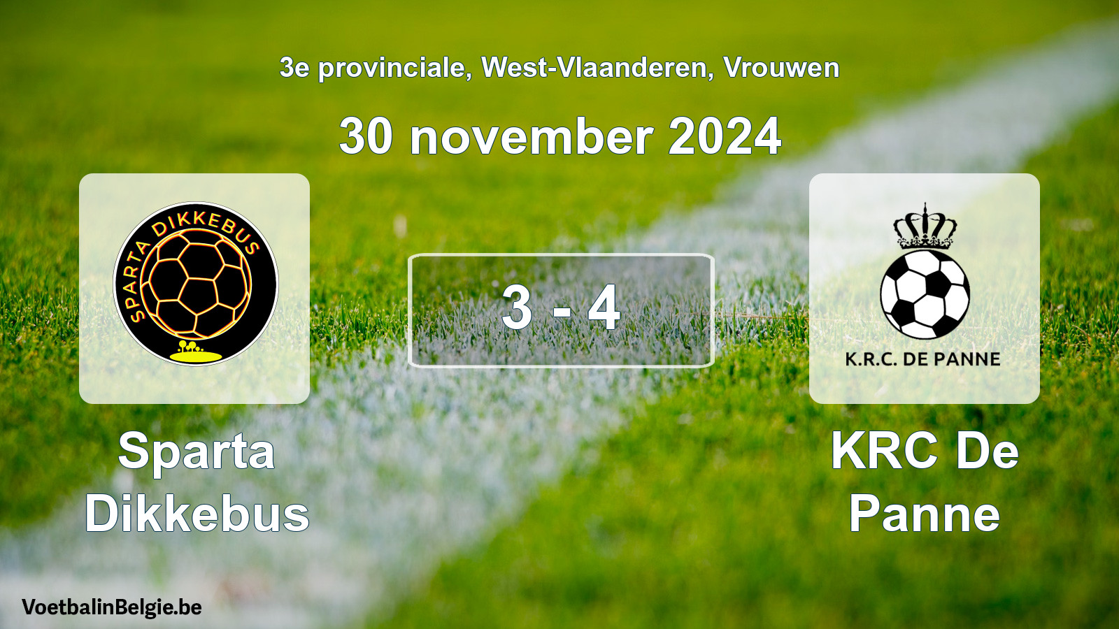 Gespeelde wedstrijd vrouwenvoetbal: Sparta Dikkebus - KRC De Panne 3 - 4 (30 november 2024)