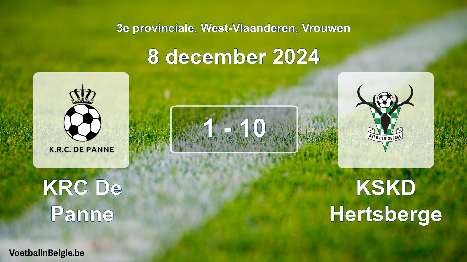 Gespeelde wedstrijd vrouwenvoetbal: KRC De Panne - KSKD Hertsberge 1 - 10 (8 december 2024)