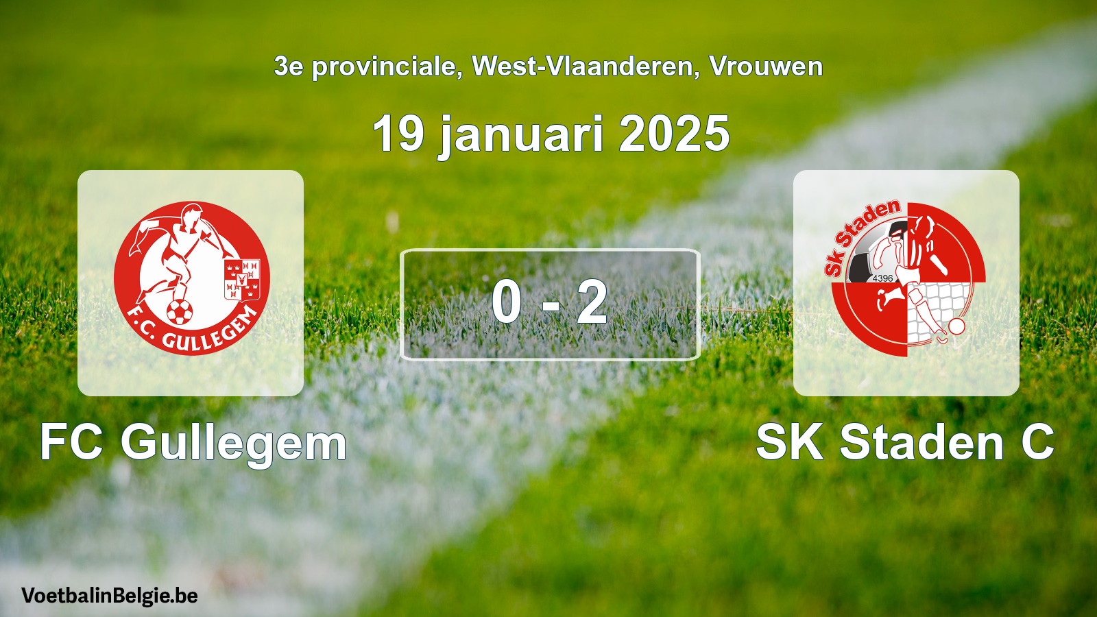 Gespeelde wedstrijd vrouwenvoetbal: FC Gullegem - SK Staden C 0 - 2 (19 januari 2025)