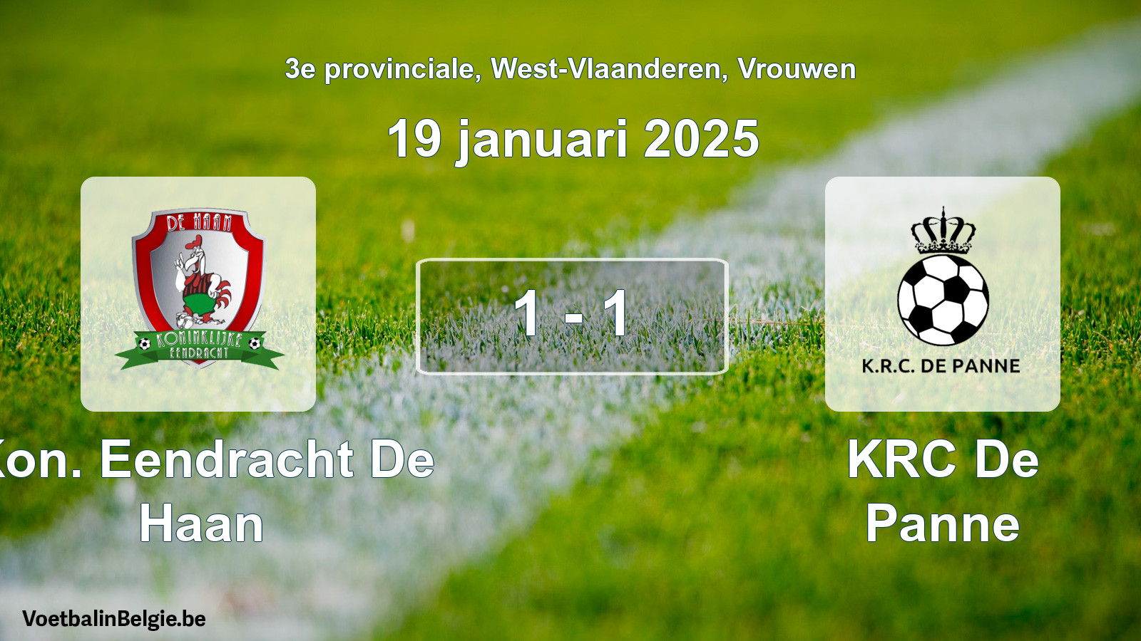 Gespeelde wedstrijd vrouwenvoetbal: Kon. Eendracht De Haan - KRC De Panne 1 - 1 (19 januari 2025)