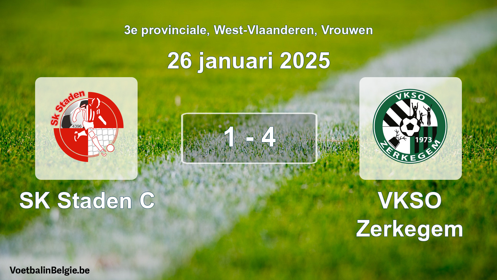 Gespeelde wedstrijd vrouwenvoetbal: SK Staden C - VKSO Zerkegem 1 - 4 (26 januari 2025)