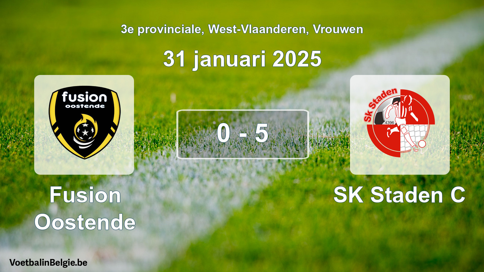 Gespeelde wedstrijd vrouwenvoetbal: Fusion Oostende - SK Staden C 0 - 5 (31 januari 2025)
