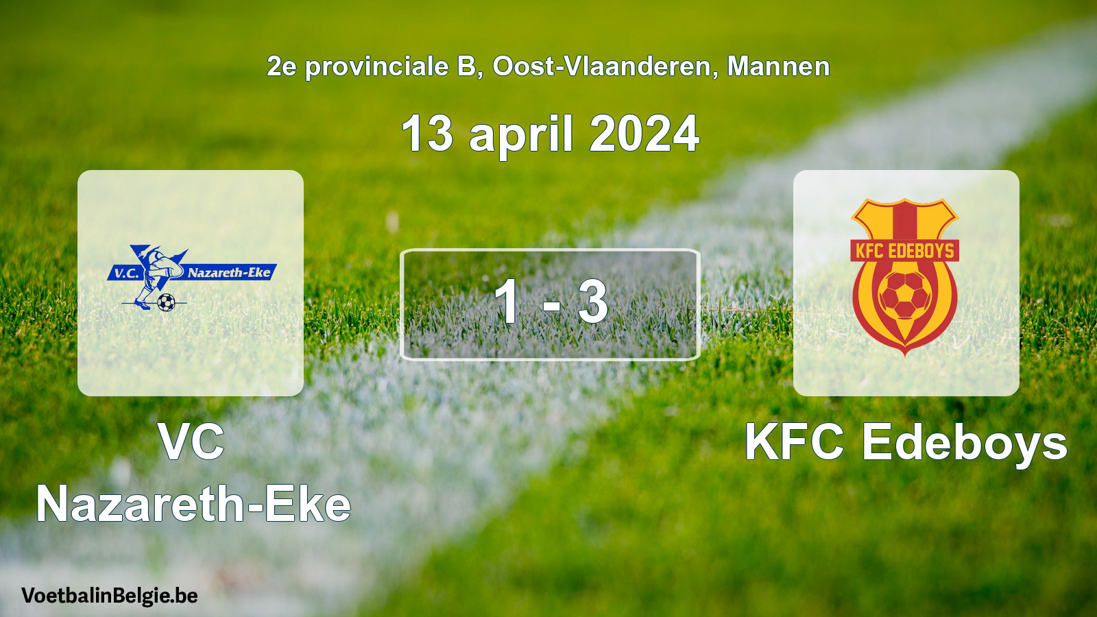 Gespeelde wedstrijd mannenvoetbal: VC Nazareth-Eke - KFC Edeboys 1 - 3 (13 april 2024)