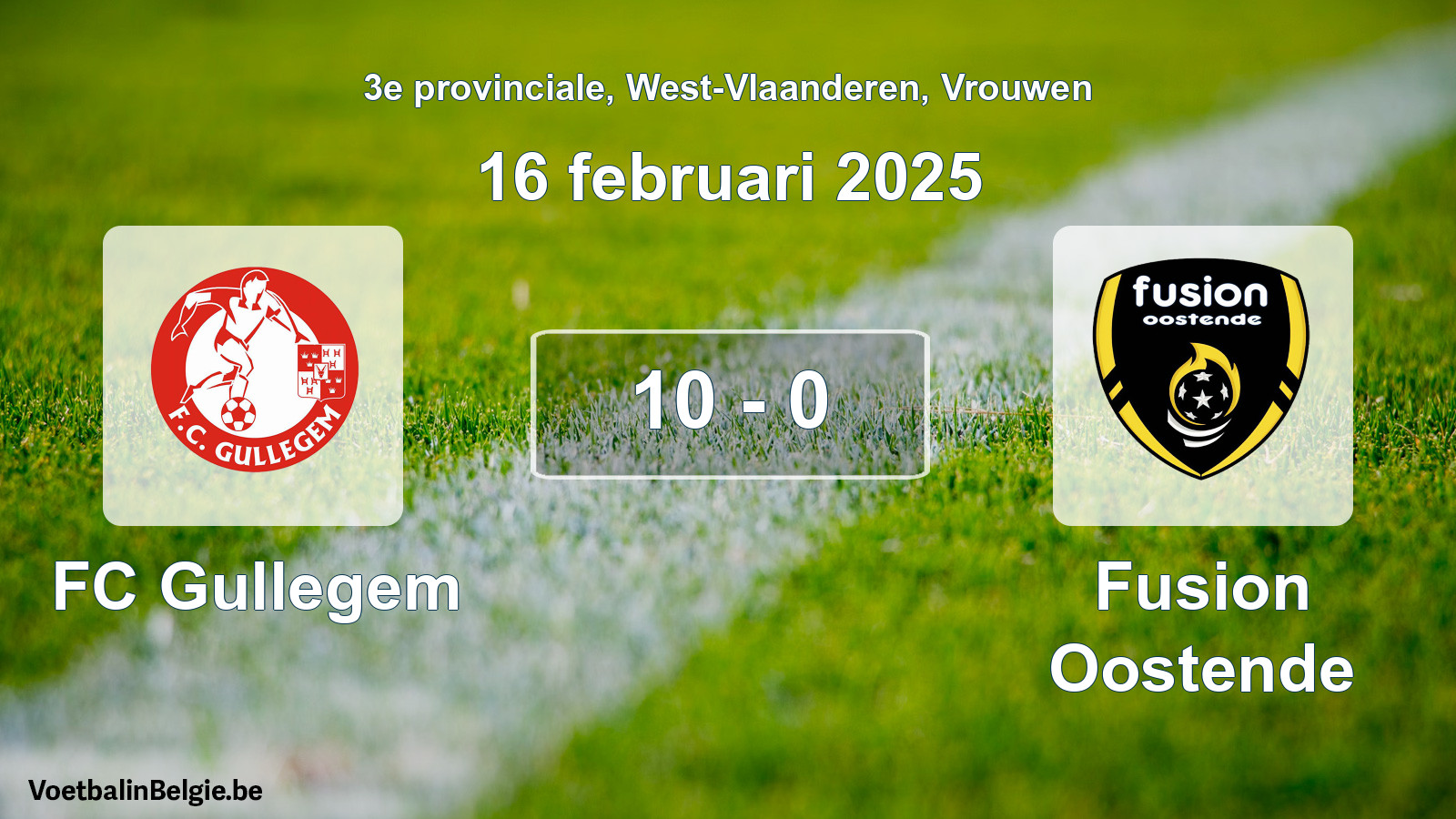 Gespeelde wedstrijd vrouwenvoetbal: FC Gullegem - Fusion Oostende 10 - 0 (16 februari 2025)