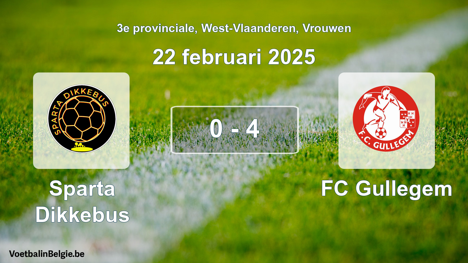 Gespeelde wedstrijd vrouwenvoetbal: Sparta Dikkebus - FC Gullegem 0 - 4 (22 februari 2025)