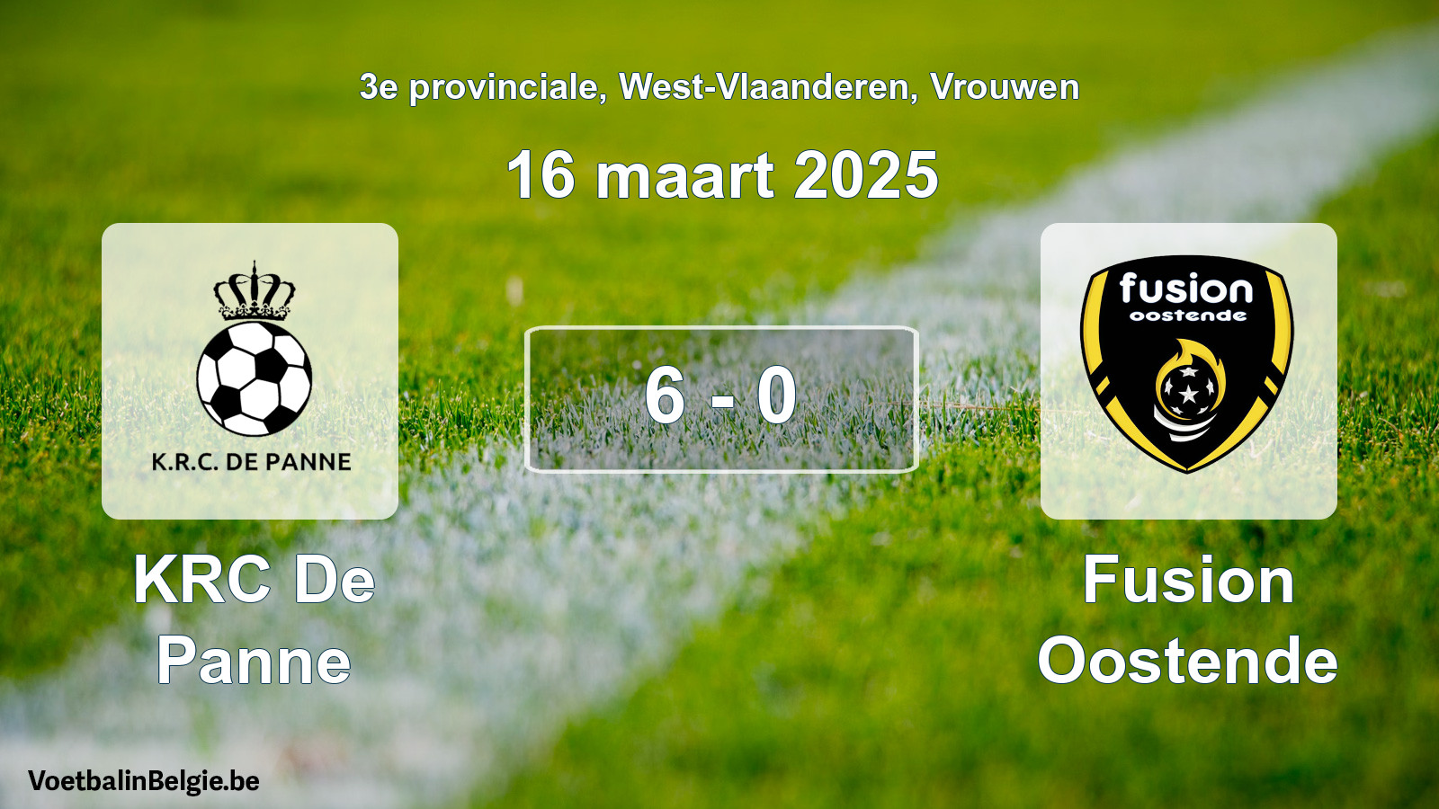 Gespeelde wedstrijd vrouwenvoetbal: KRC De Panne - Fusion Oostende 6 - 0 (16 maart 2025)