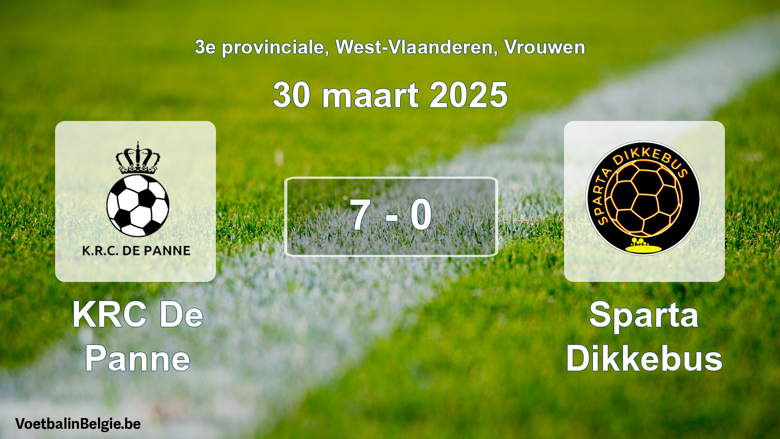 Gespeelde wedstrijd vrouwenvoetbal: KRC De Panne - Sparta Dikkebus 7 - 0 (30 maart 2025)