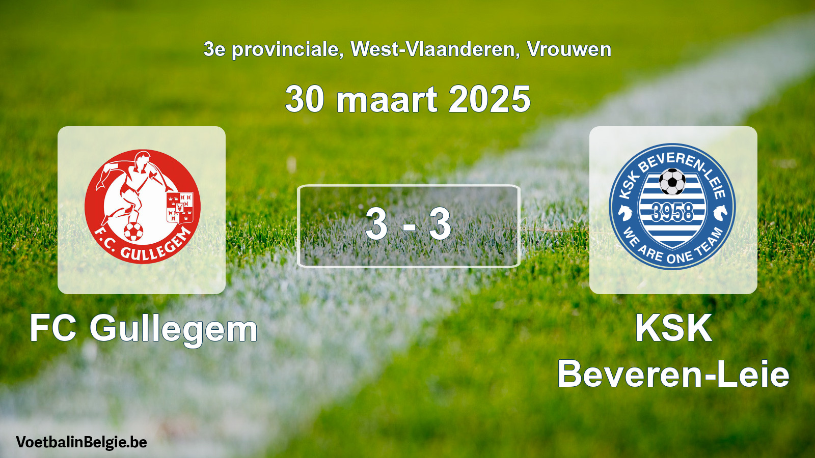 Gespeelde wedstrijd vrouwenvoetbal: FC Gullegem - KSK Beveren-Leie 3 - 3 (30 maart 2025)