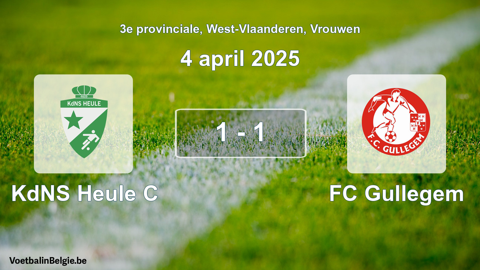Gespeelde wedstrijd vrouwenvoetbal: KdNS Heule C - FC Gullegem 1 - 1 (4 april 2025)