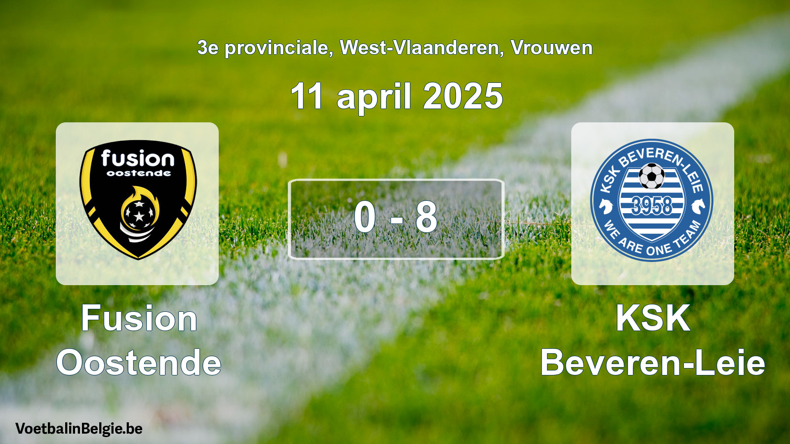 Gespeelde wedstrijd vrouwenvoetbal: Fusion Oostende - KSK Beveren-Leie 0 - 8 (11 april 2025)