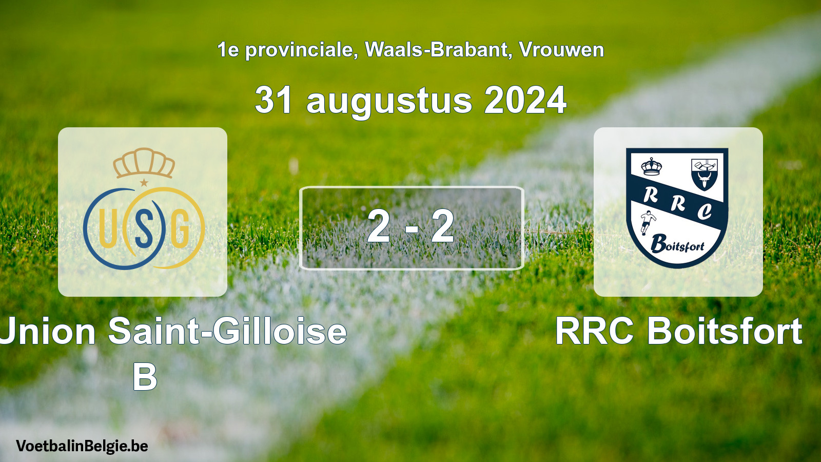 Gespeelde wedstrijd vrouwenvoetbal: R. Union Saint-Gilloise B - RRC Boitsfort 2 - 2 (31 augustus 2024)