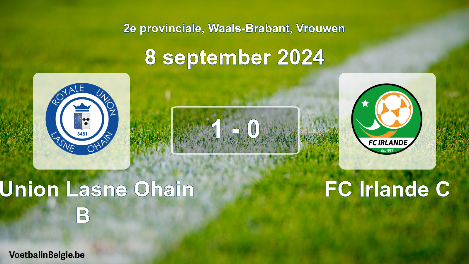Gespeelde wedstrijd vrouwenvoetbal: R. Union Lasne Ohain B - FC Irlande C 1 - 0 (8 september 2024)