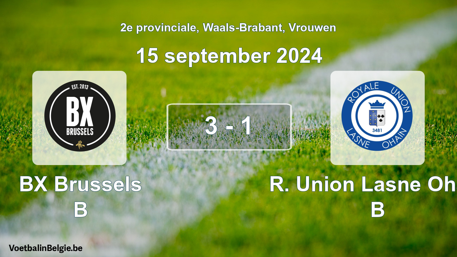 Gespeelde wedstrijd vrouwenvoetbal: BX Brussels B - R. Union Lasne Ohain B 3 - 1 (15 september 2024)