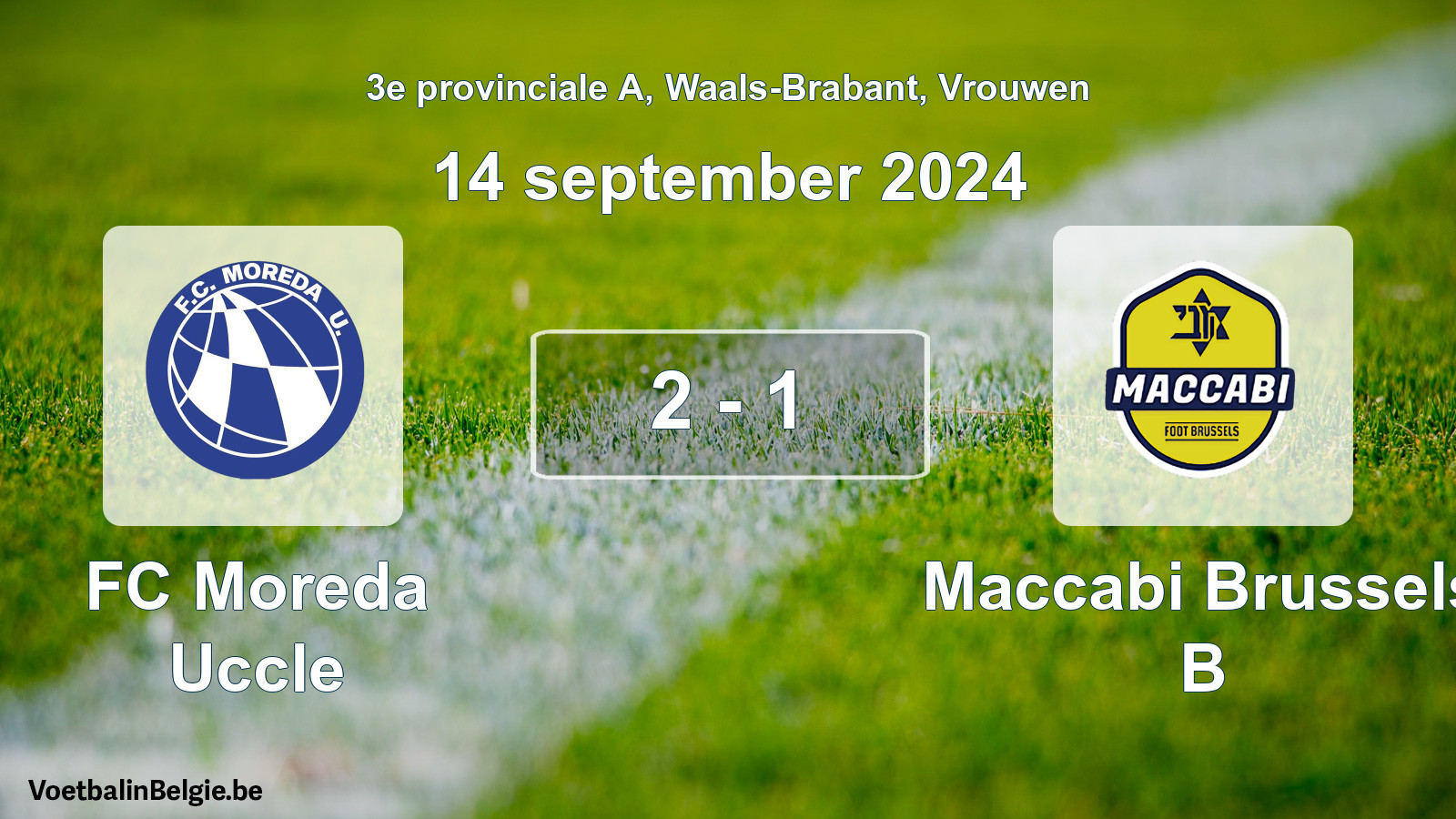 Gespeelde wedstrijd vrouwenvoetbal: FC Moreda Uccle - Maccabi Brussels B 2 - 1 (14 september 2024)