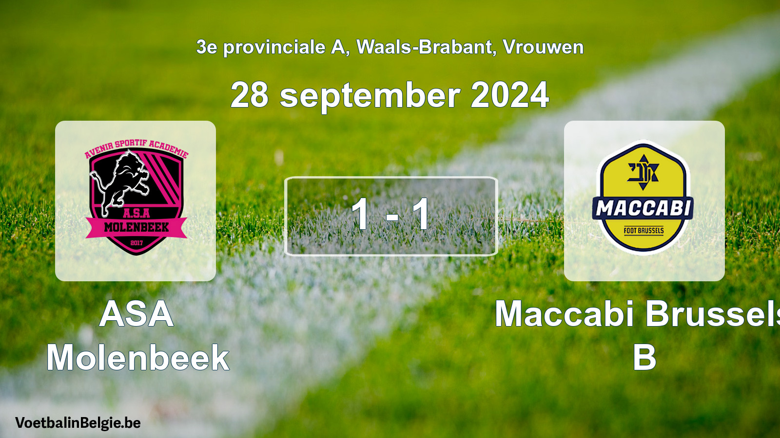 Gespeelde wedstrijd vrouwenvoetbal: ASA Molenbeek - Maccabi Brussels B 1 - 1 (28 september 2024)