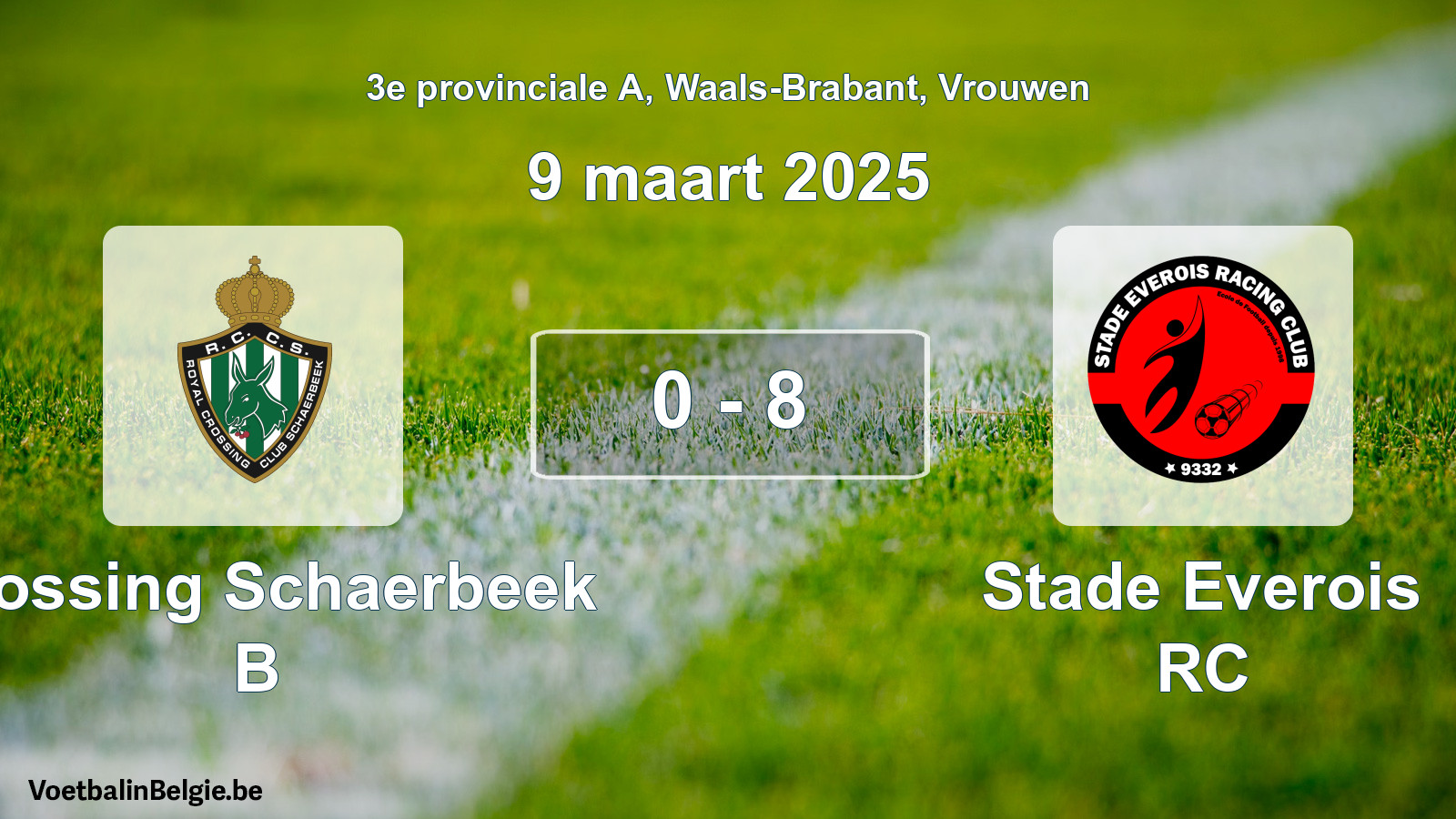 Gespeelde wedstrijd vrouwenvoetbal: Crossing Schaerbeek B - Stade Everois RC 0 - 8 (9 maart 2025)