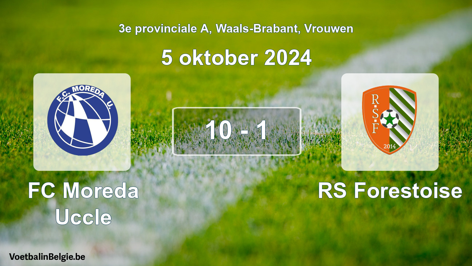 Gespeelde wedstrijd vrouwenvoetbal: FC Moreda Uccle - RS Forestoise 10 - 1 (5 oktober 2024)