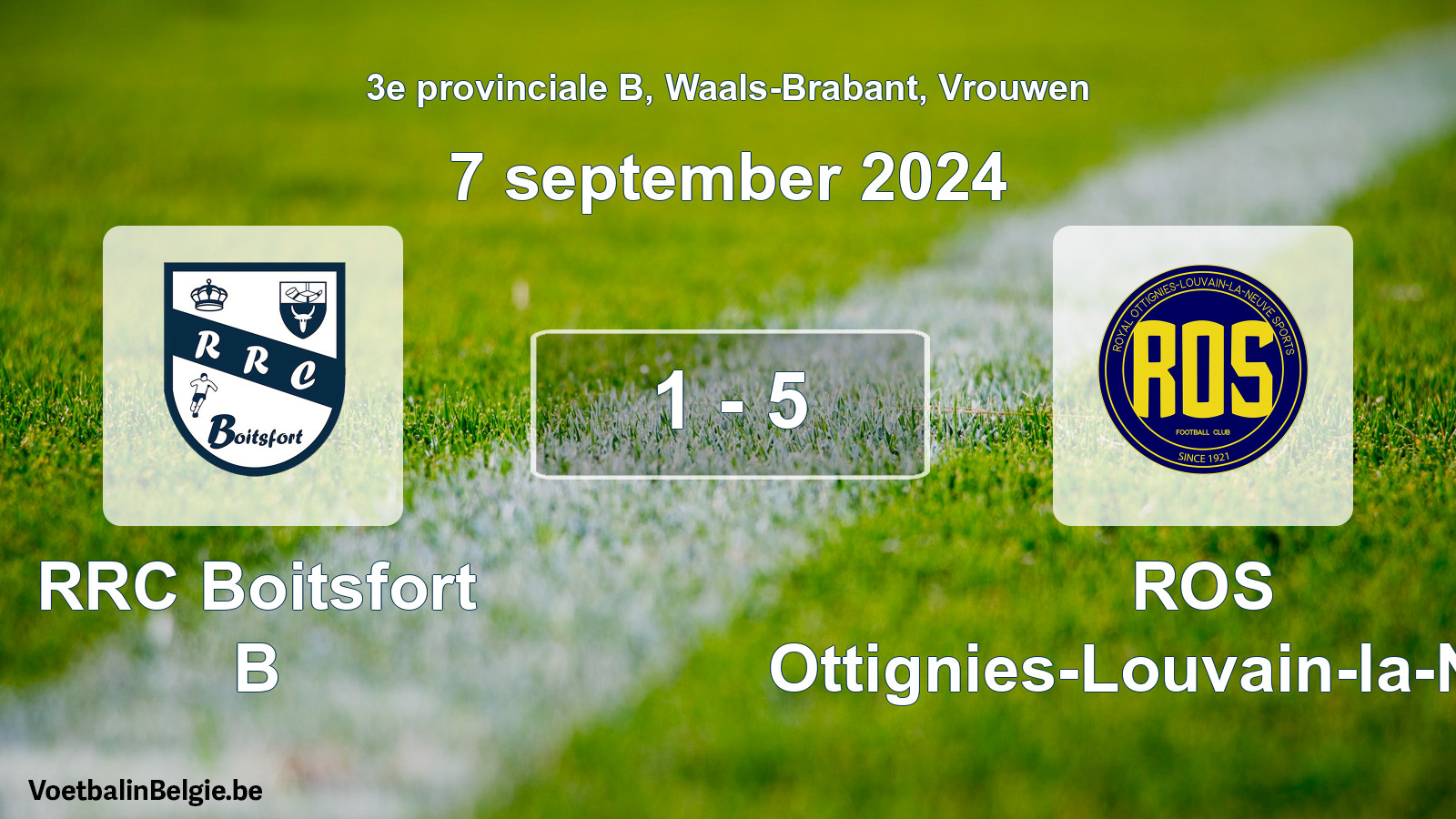 Gespeelde wedstrijd vrouwenvoetbal: RRC Boitsfort B - ROS Ottignies-Louvain-la-Neuve 1 - 5 (7 september 2024)