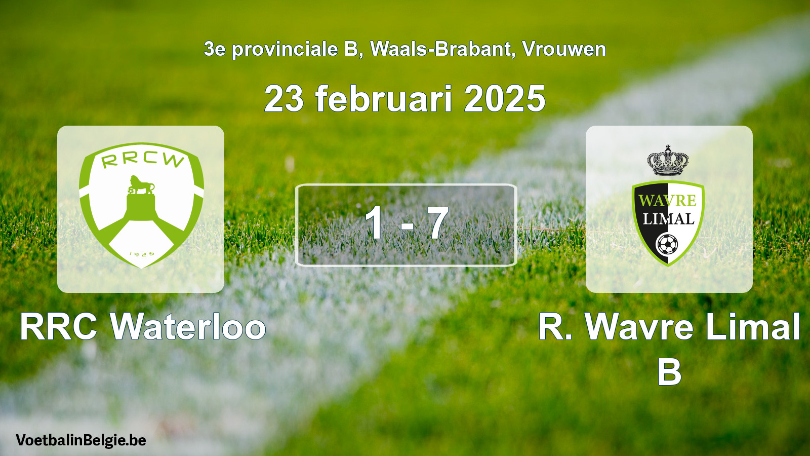 Gespeelde wedstrijd vrouwenvoetbal: RRC Waterloo - R. Wavre Limal B 1 - 7 (23 februari 2025)