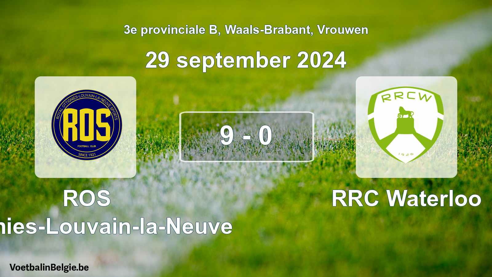 Gespeelde wedstrijd vrouwenvoetbal: ROS Ottignies-Louvain-la-Neuve - RRC Waterloo 9 - 0 (29 september 2024)
