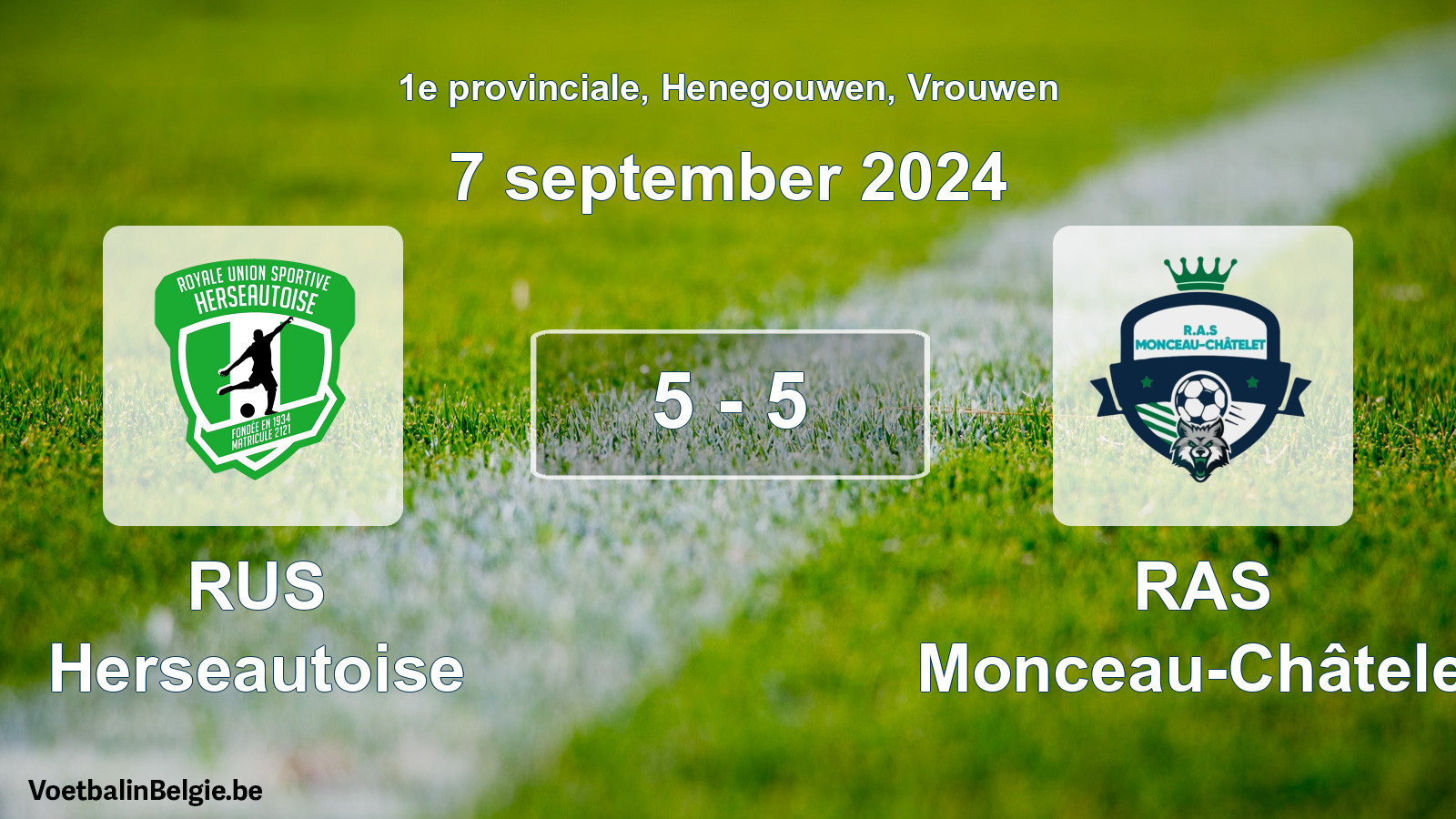 Gespeelde wedstrijd vrouwenvoetbal: RUS Herseautoise - RAS Monceau-Châtelet 5 - 5 (7 september 2024)