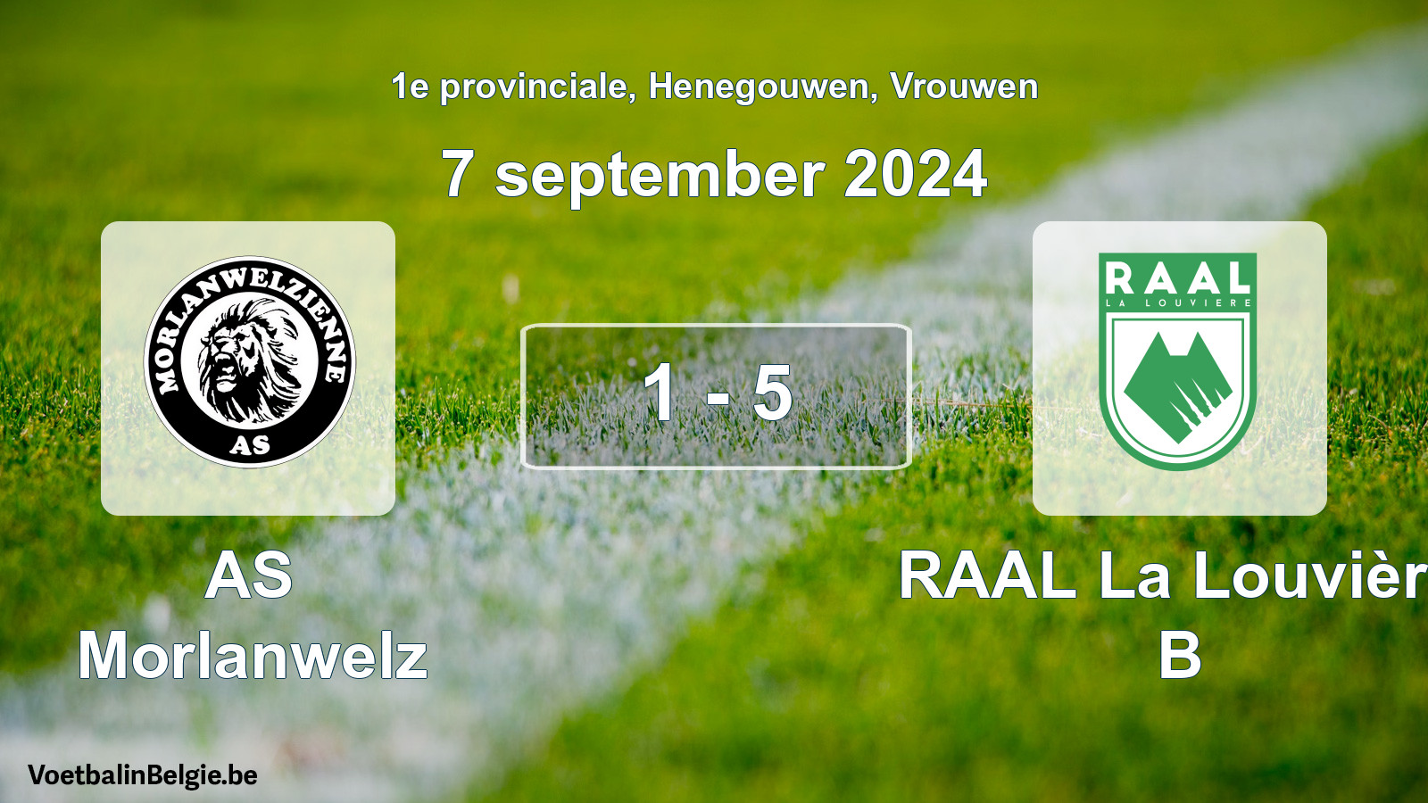 Gespeelde wedstrijd vrouwenvoetbal: AS Morlanwelz - RAAL La Louvière B 1 - 5 (7 september 2024)