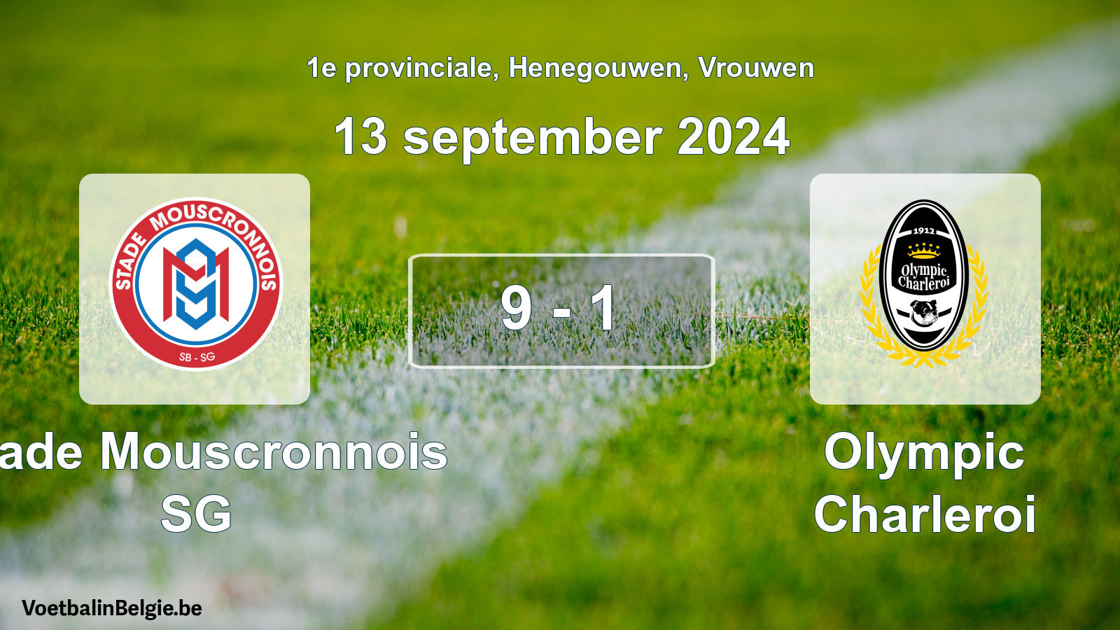 Match joué football femmes: Stade Mouscronnois SG - Olympic Charleroi 9 - 1 (13 septembre 2024)