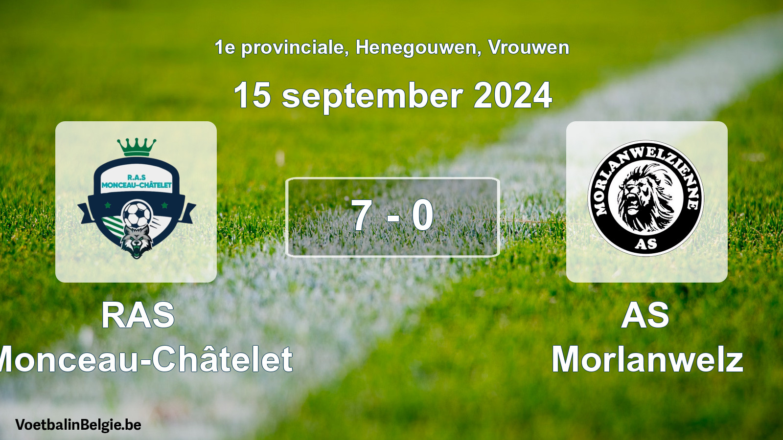 Gespeelde wedstrijd vrouwenvoetbal: RAS Monceau-Châtelet - AS Morlanwelz 7 - 0 (15 september 2024)