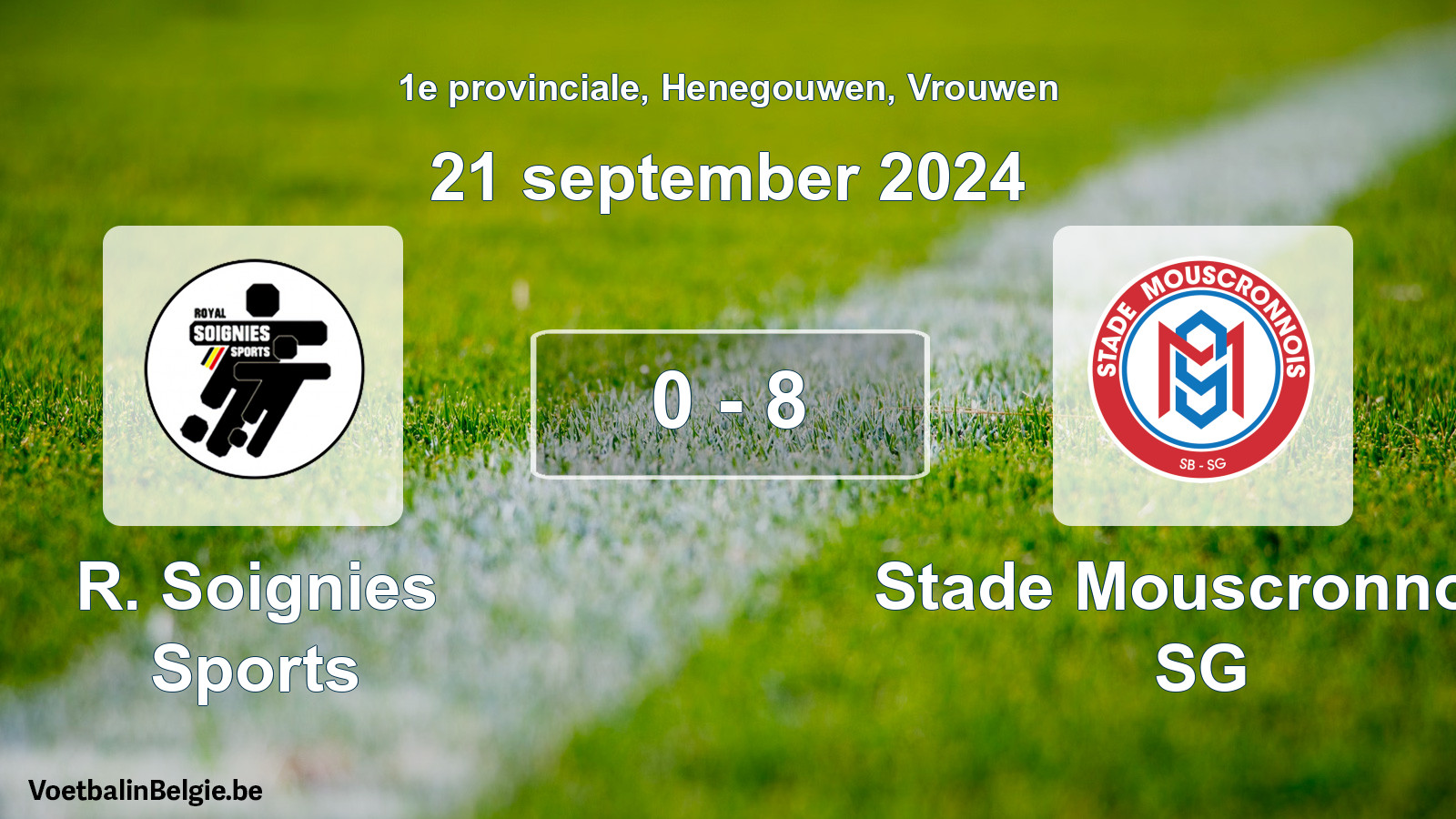 Gespeelde wedstrijd vrouwenvoetbal: R. Soignies Sports - Stade Mouscronnois SG 0 - 8 (21 september 2024)