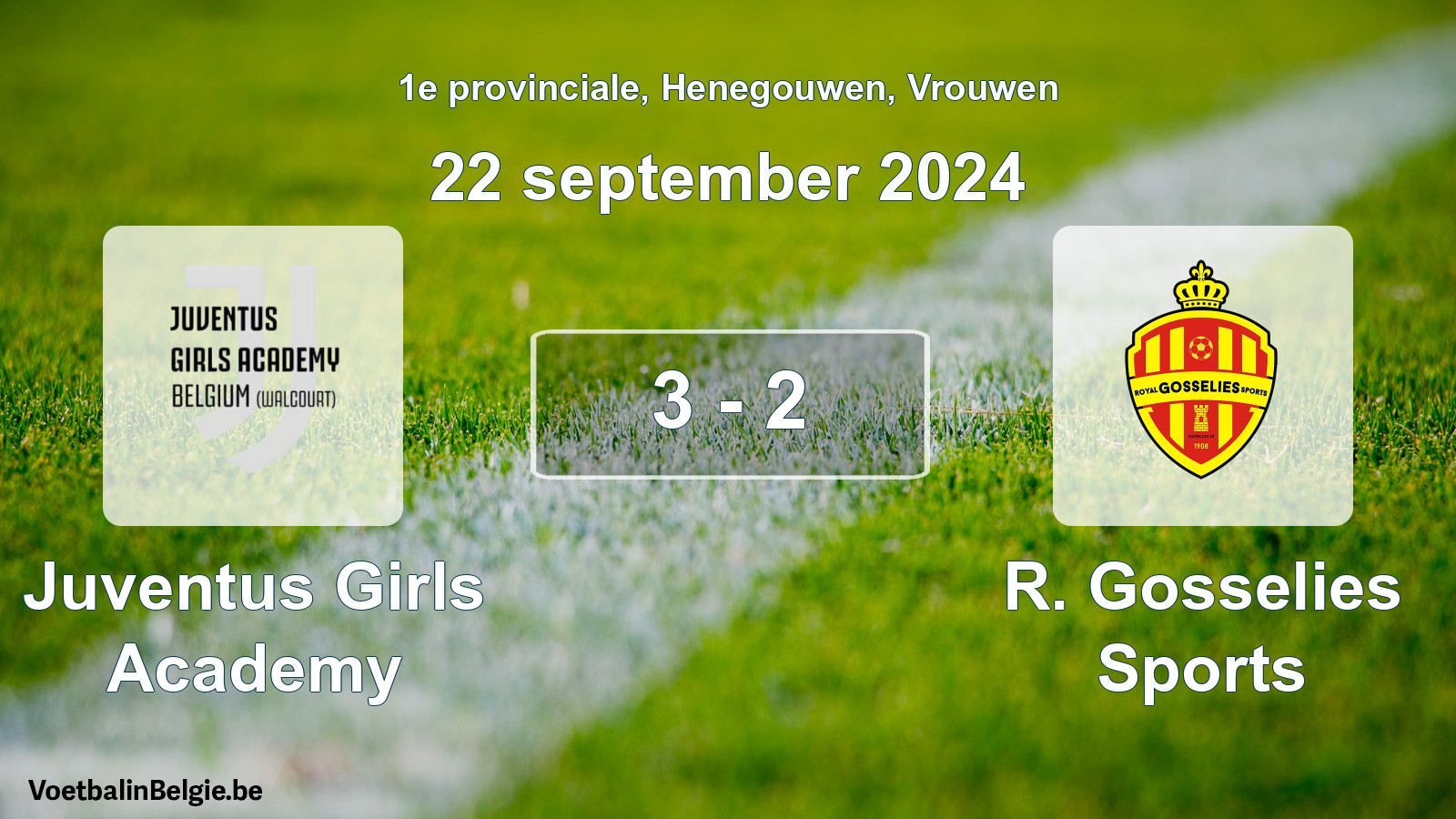 Gespeelde wedstrijd vrouwenvoetbal: Juventus Girls Academy - R. Gosselies Sports 3 - 2 (22 september 2024)