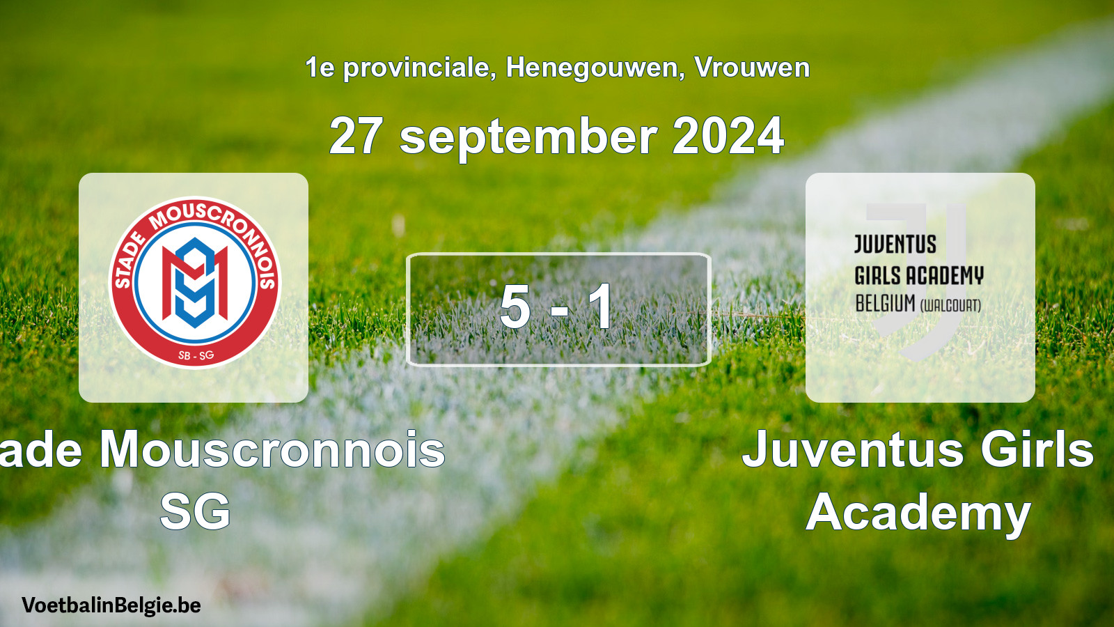 Played match women football: Stade Mouscronnois SG - Juventus Girls Academy 5 - 1 (27 September 2024)