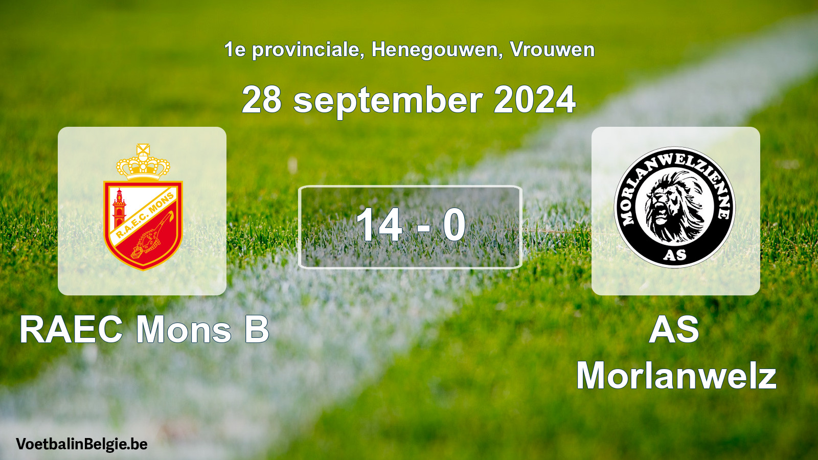Gespeelde wedstrijd vrouwenvoetbal: RAEC Mons B - AS Morlanwelz 14 - 0 (28 september 2024)