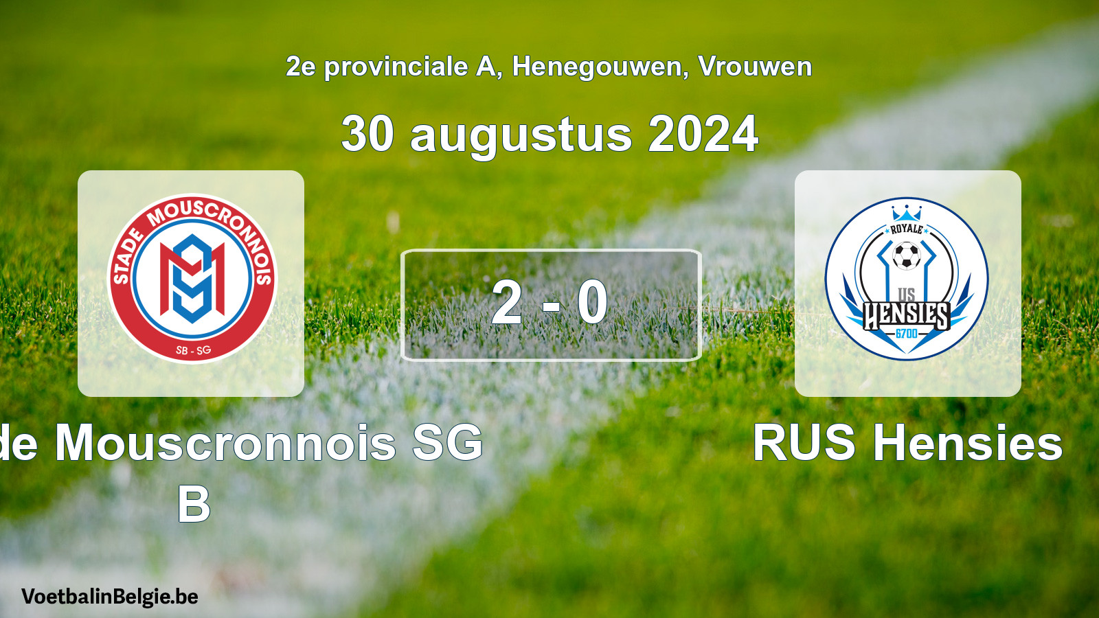 Gespeelde wedstrijd vrouwenvoetbal: Stade Mouscronnois SG B - RUS Hensies 2 - 0 (30 augustus 2024)