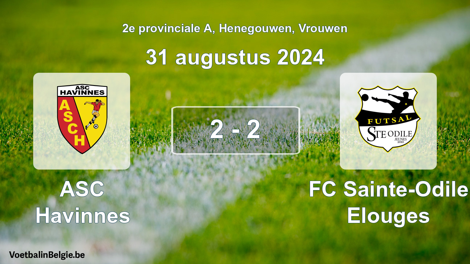Gespeelde wedstrijd vrouwenvoetbal: ASC Havinnes - FC Sainte-Odile Elouges 2 - 2 (31 augustus 2024)