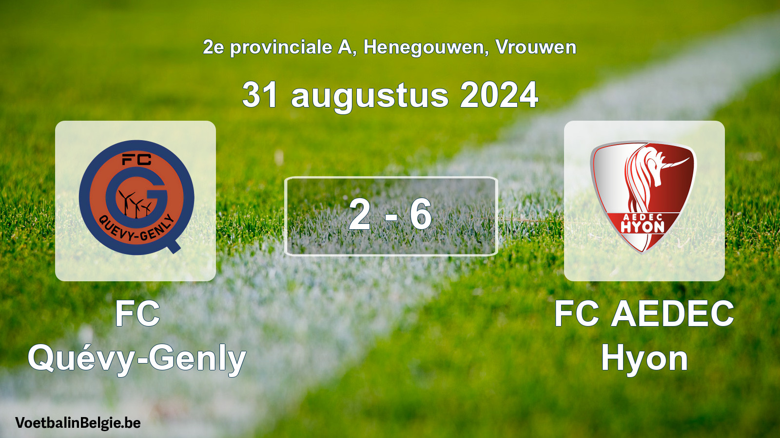 Gespeelde wedstrijd vrouwenvoetbal: FC Quévy-Genly - FC AEDEC Hyon 2 - 6 (31 augustus 2024)