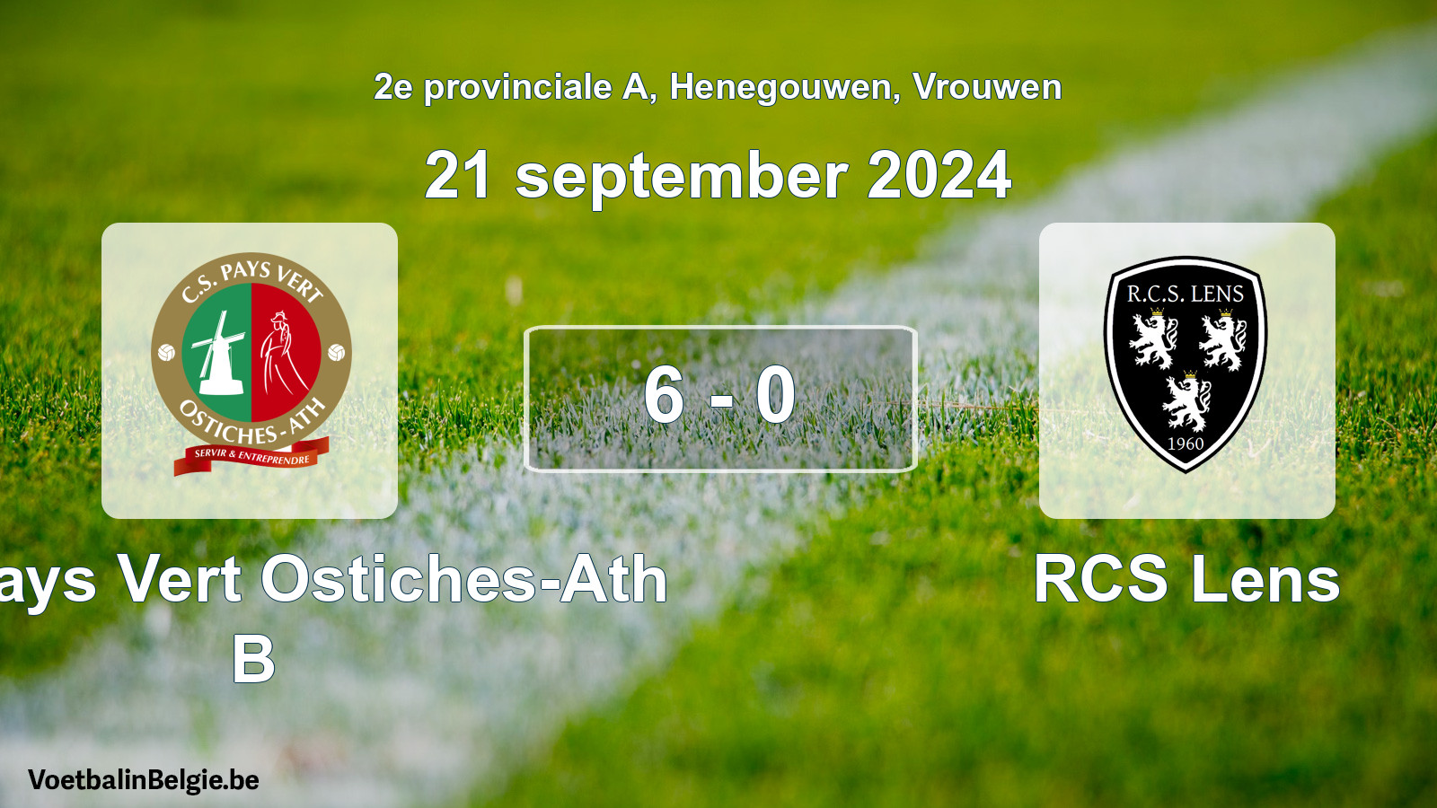 Gespeelde wedstrijd vrouwenvoetbal: CS Pays Vert Ostiches-Ath B - RCS Lens 6 - 0 (21 september 2024)