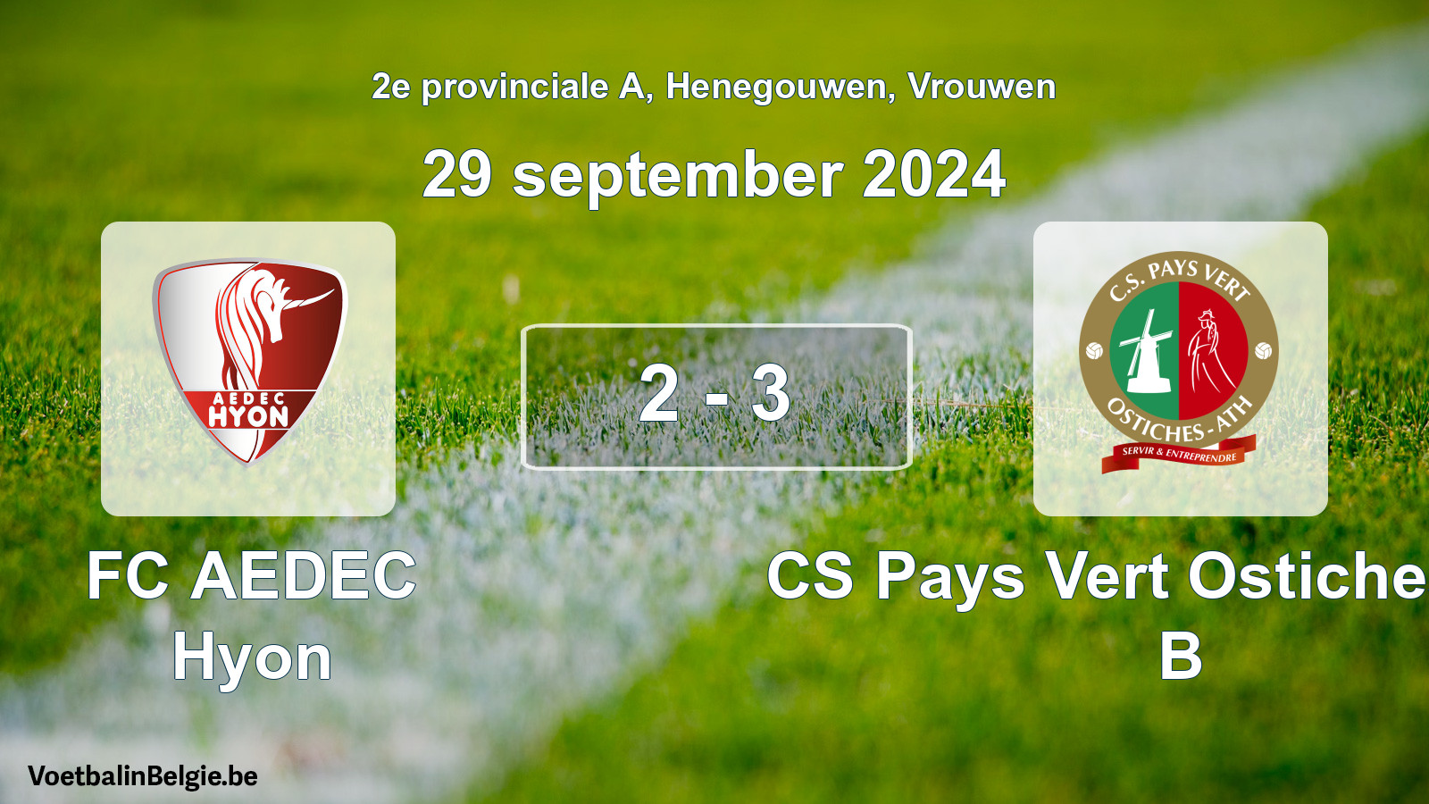 Gespeelde wedstrijd vrouwenvoetbal: FC AEDEC Hyon - CS Pays Vert Ostiches-Ath B 2 - 3 (29 september 2024)