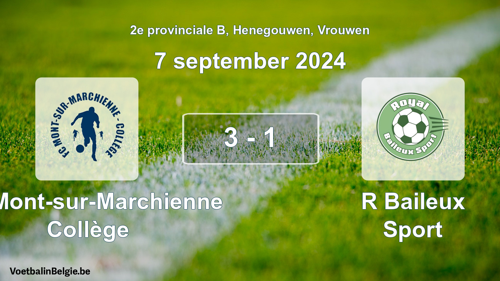 Gespeelde wedstrijd vrouwenvoetbal: FC Mont-sur-Marchienne Collège - R Baileux Sport 3 - 1 (7 september 2024)