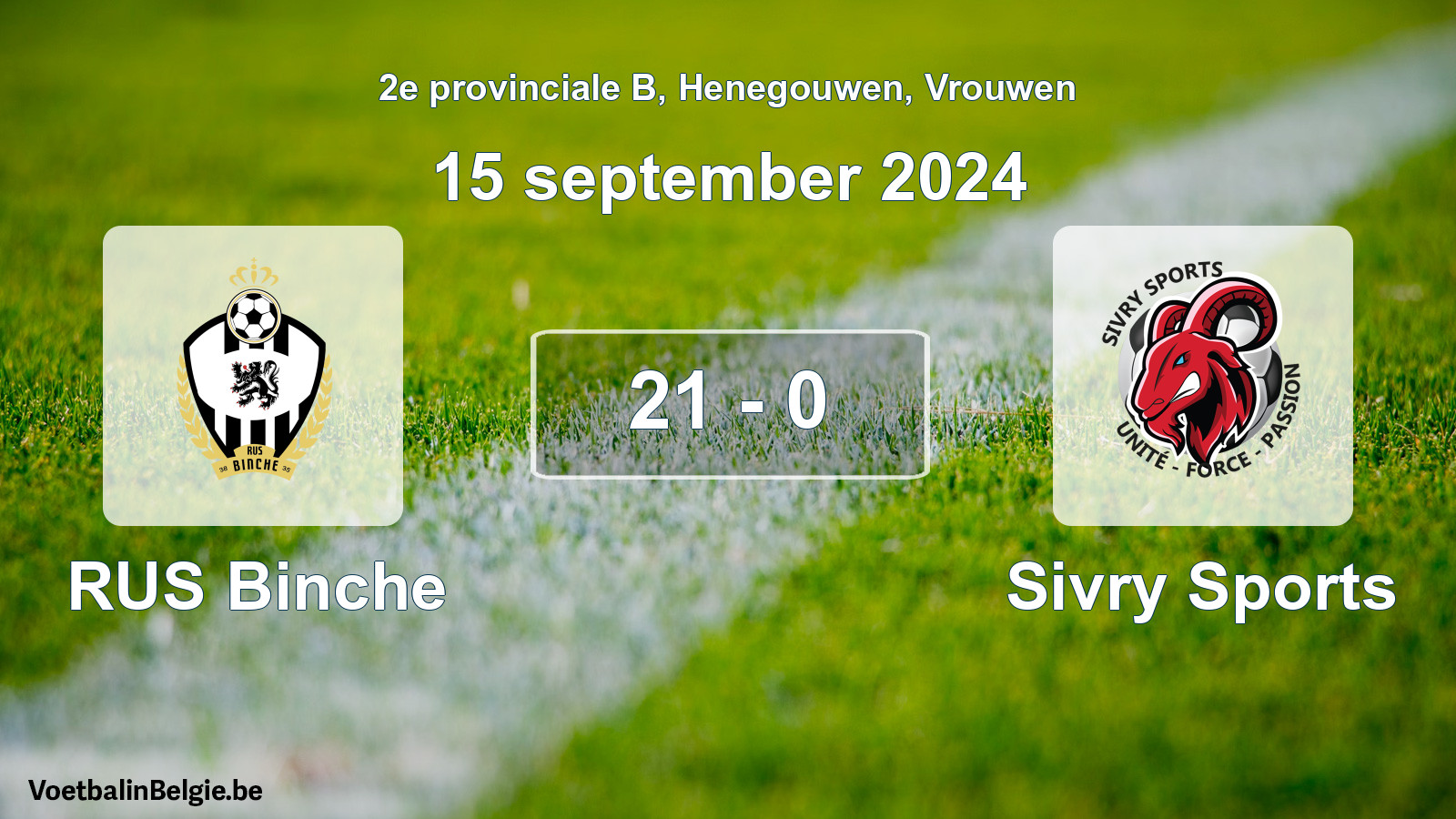 Gespeelde wedstrijd vrouwenvoetbal: RUS Binche - Sivry Sports 21 - 0 (15 september 2024)
