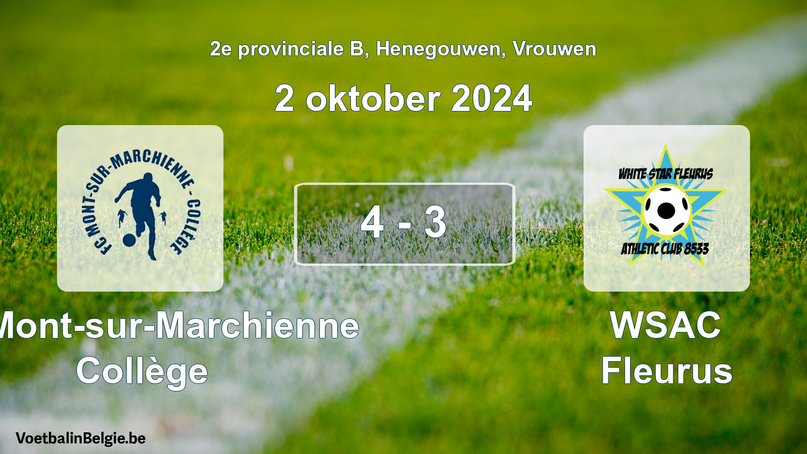 Played match women football: FC Mont-sur-Marchienne Collège - WSAC Fleurus 4 - 3 (2 October 2024)