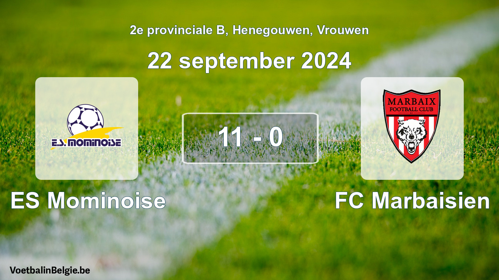 Gespeelde wedstrijd vrouwenvoetbal: ES Mominoise - FC Marbaisien 11 - 0 (22 september 2024)