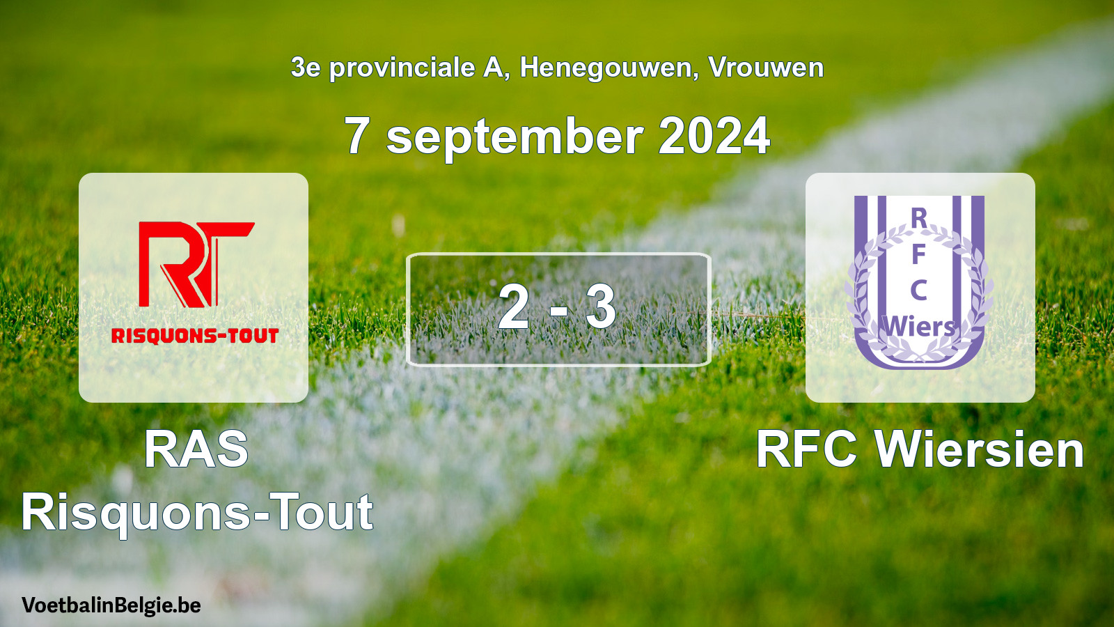 Gespeelde wedstrijd vrouwenvoetbal: RAS Risquons-Tout - RFC Wiersien 2 - 3 (7 september 2024)