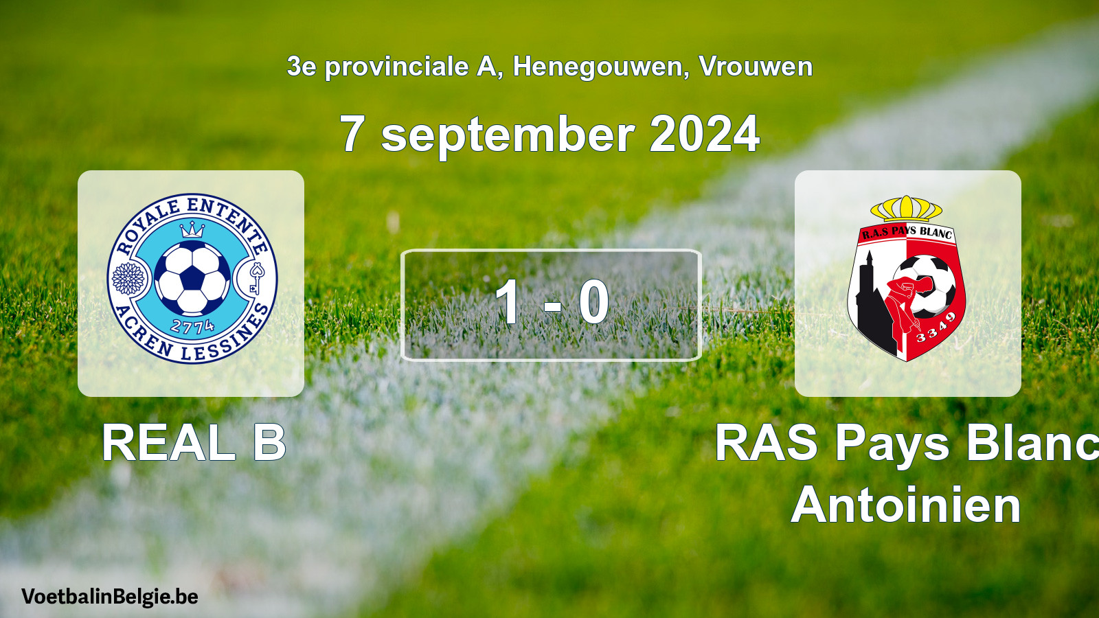 Gespeelde wedstrijd vrouwenvoetbal: REAL B - RAS Pays Blanc Antoinien 1 - 0 (7 september 2024)
