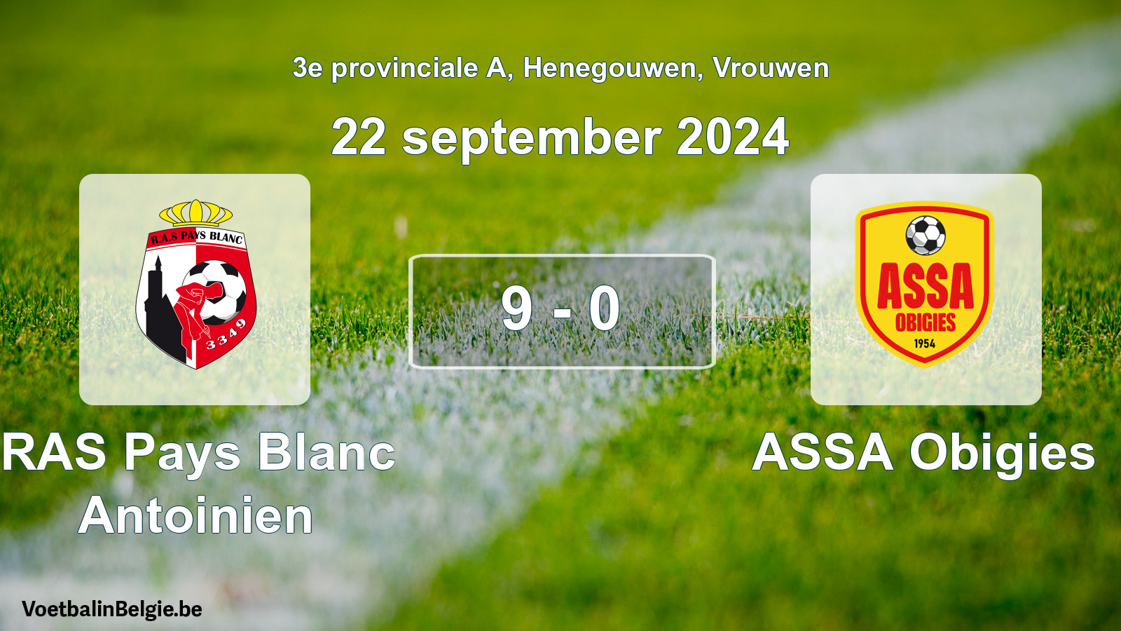 Gespeelde wedstrijd vrouwenvoetbal: RAS Pays Blanc Antoinien - ASSA Obigies 9 - 0 (22 september 2024)