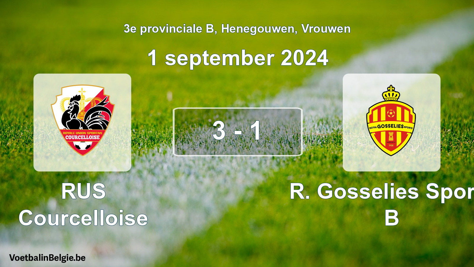 Gespeelde wedstrijd vrouwenvoetbal: RUS Courcelloise - R. Gosselies Sports B 3 - 1 (1 september 2024)