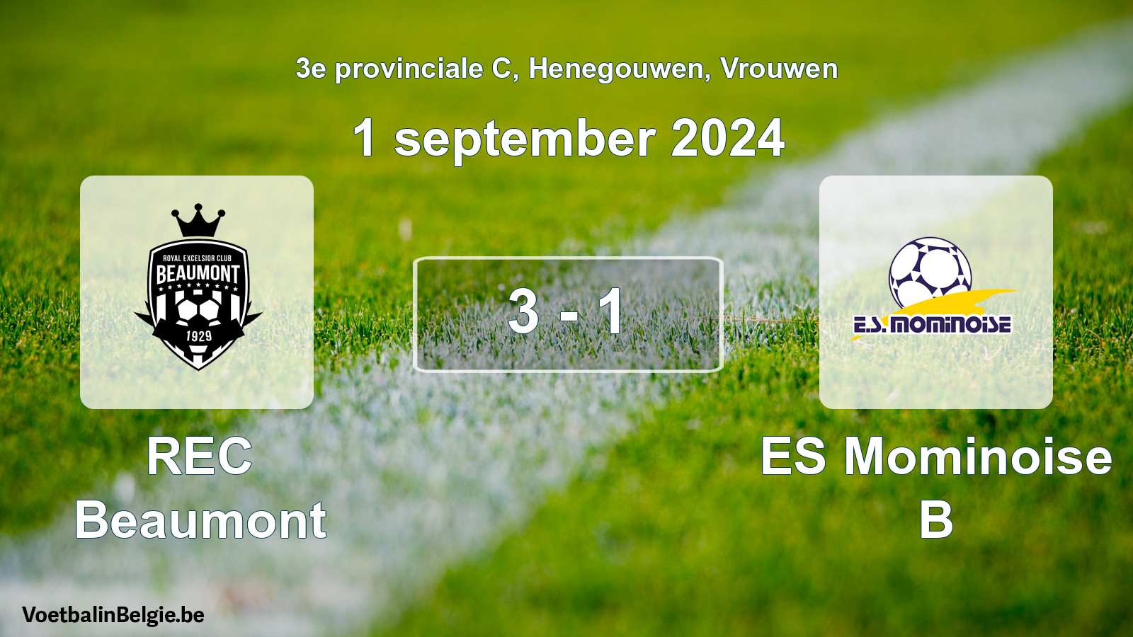 Gespeelde wedstrijd vrouwenvoetbal: REC Beaumont - ES Mominoise B 3 - 1 (1 september 2024)