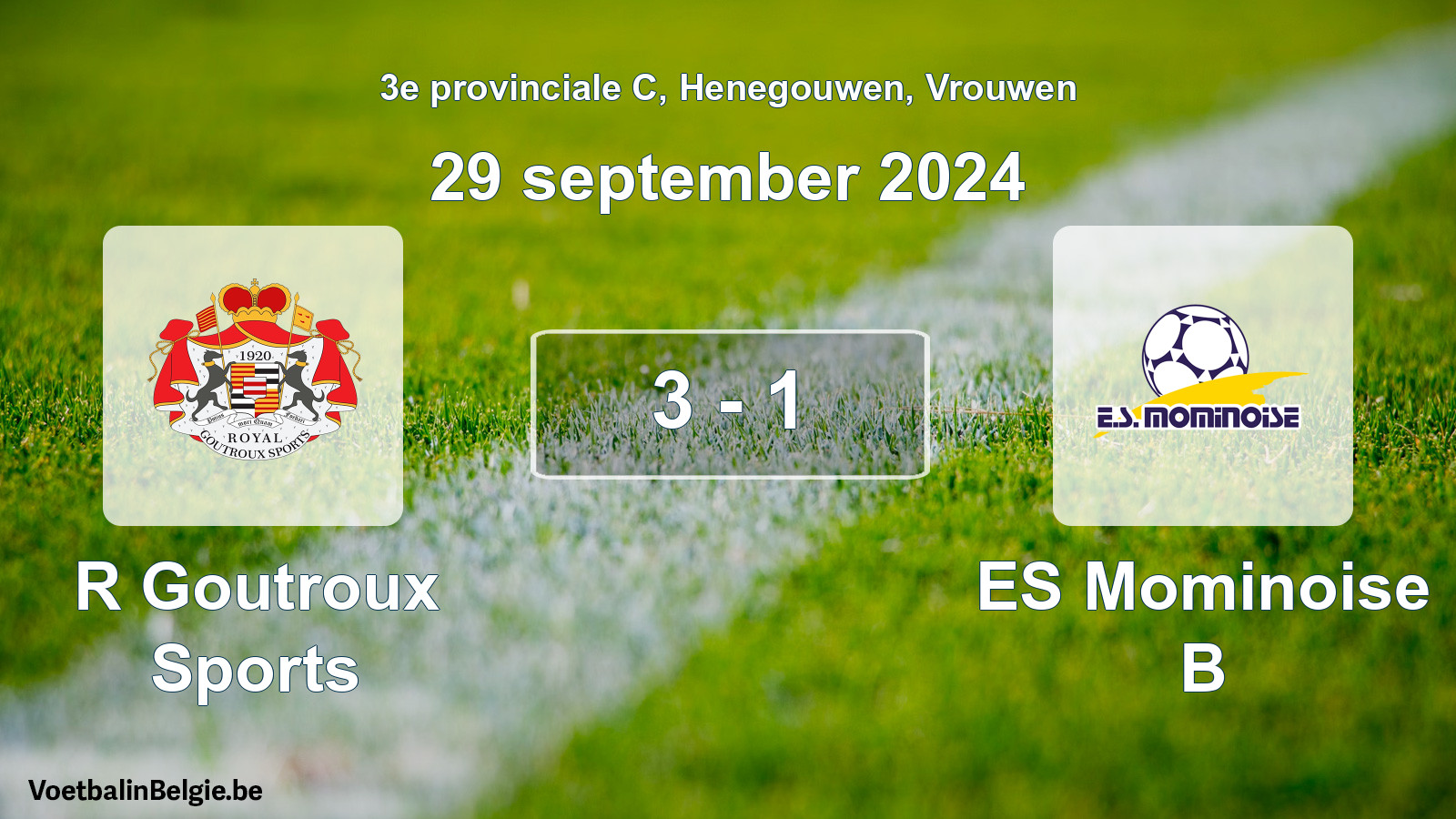 Gespeelde wedstrijd vrouwenvoetbal: R Goutroux Sports - ES Mominoise B 3 - 1 (29 september 2024)